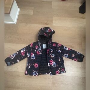 GAP Black Floral Quilted Hooded Jacket